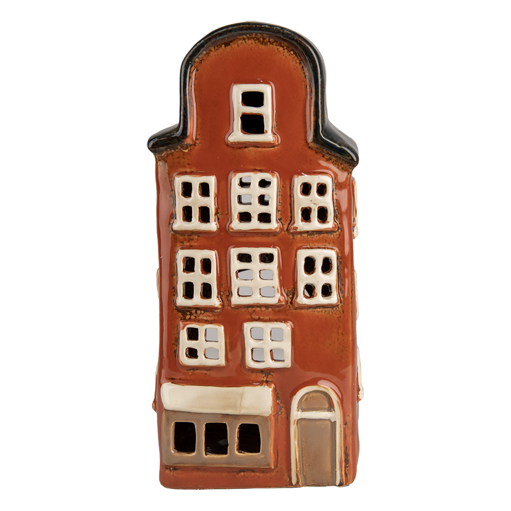 Clayre & Eef   | Theelichthouder Kerst Huisje Rood Blauw 12x9x25 cm | 6CE1871