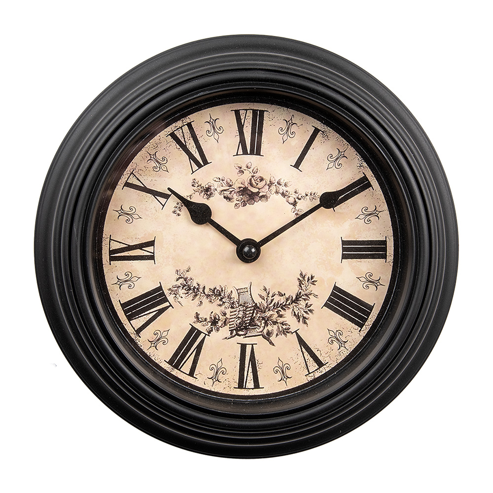 Clayre & Eef   | Wandklok Zwart Beige ø 23x4 cm / 1xAA | 6KL0827