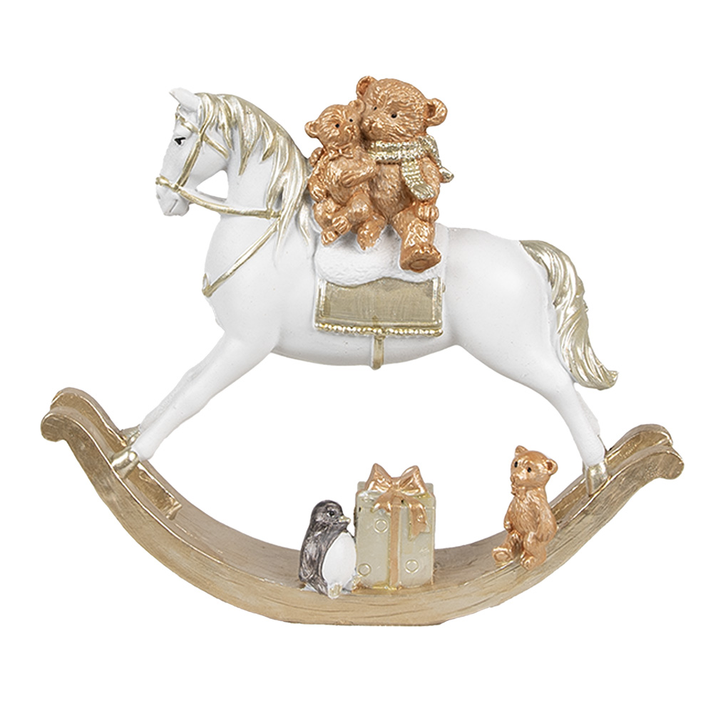 Clayre & Eef   | Decoratie Hobbelpaard Wit Goudkleurig 18x4x15 cm | 6PR4921GG