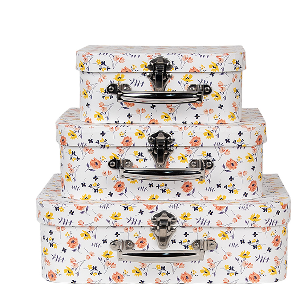 Clayre & Eef   | Decoratie koffer Set van 3 Wit 30x22x9/25x20x9/20x17x8 cm | 66011