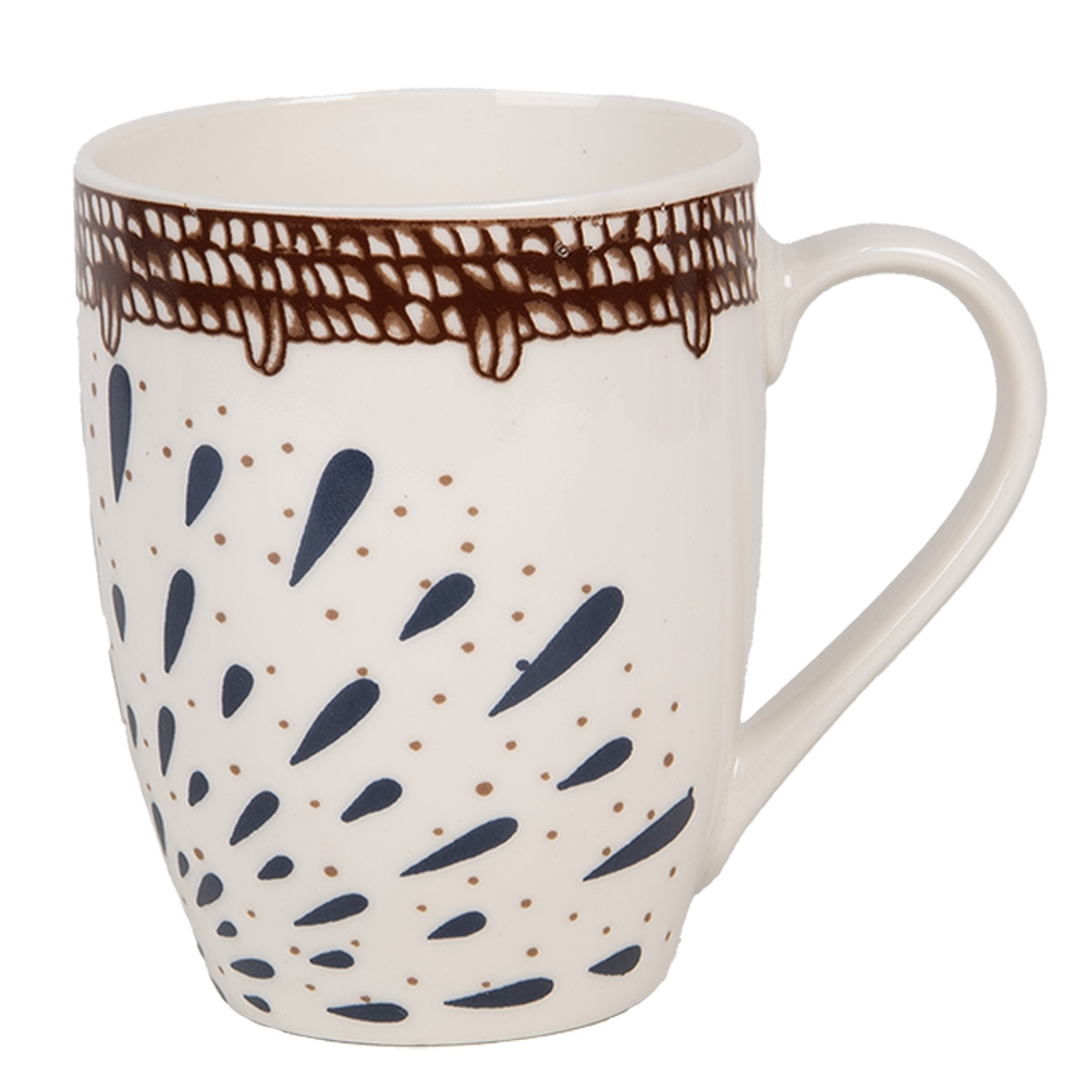 Clayre & Eef   | Servies Mok Wit Bruin 12x8x10 cm / 300 ml | 6CEMU0167