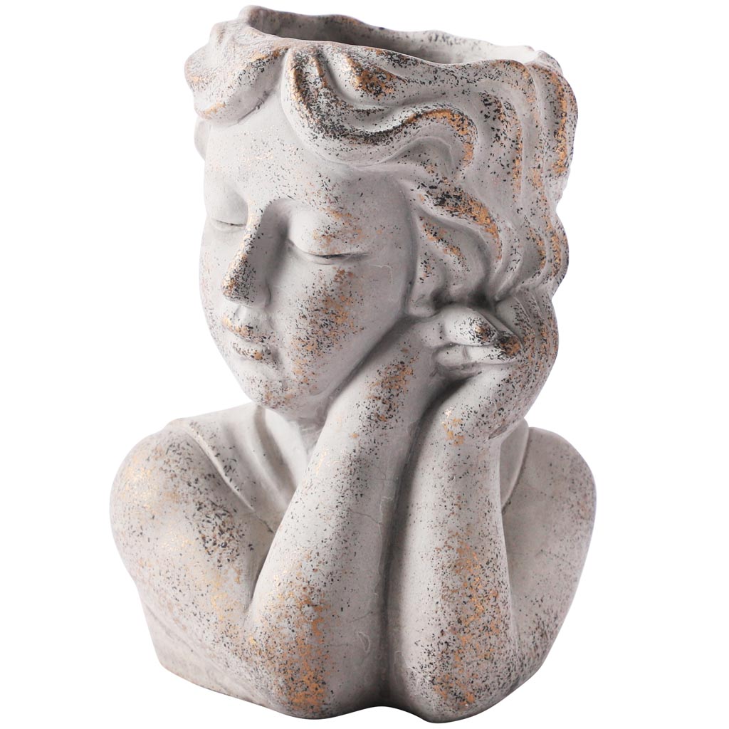 Dekoratief | Bloempot vrouw, grijs, cement, 16x13x22cm | A250009