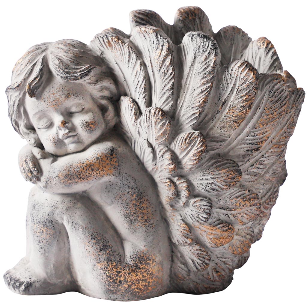 Dekoratief | Bloempot engel, grijs, cement, 18x11x16cm | A250017