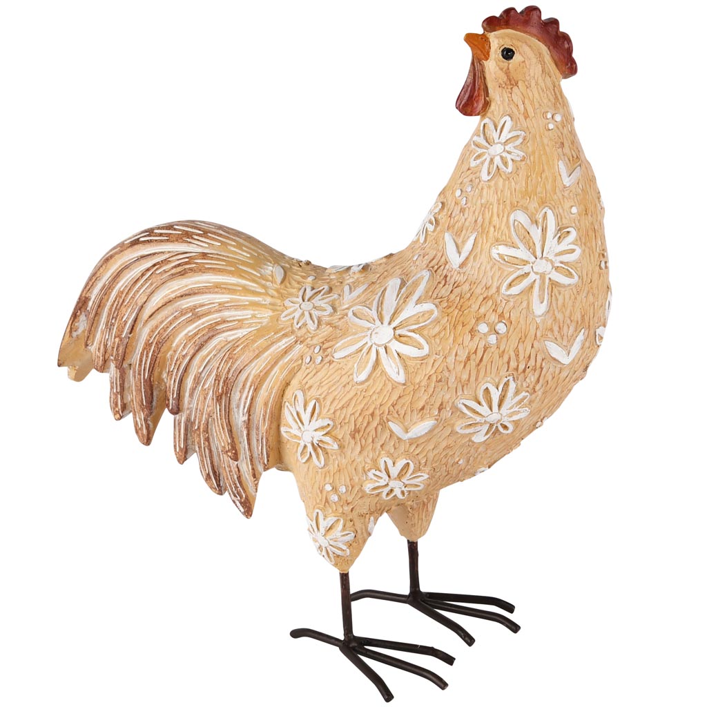 Dekoratief | Haan staand m/bloemen, bruin/wit, resina, 22x10x24cm | A250057