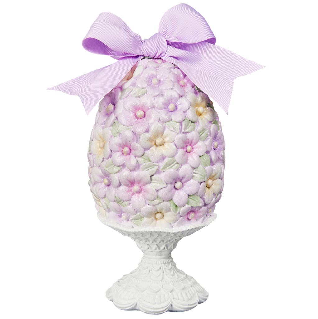 Dekoratief | Deco ei op voet m/strik, wit/lila, resina, 10x10x20cm | A250820