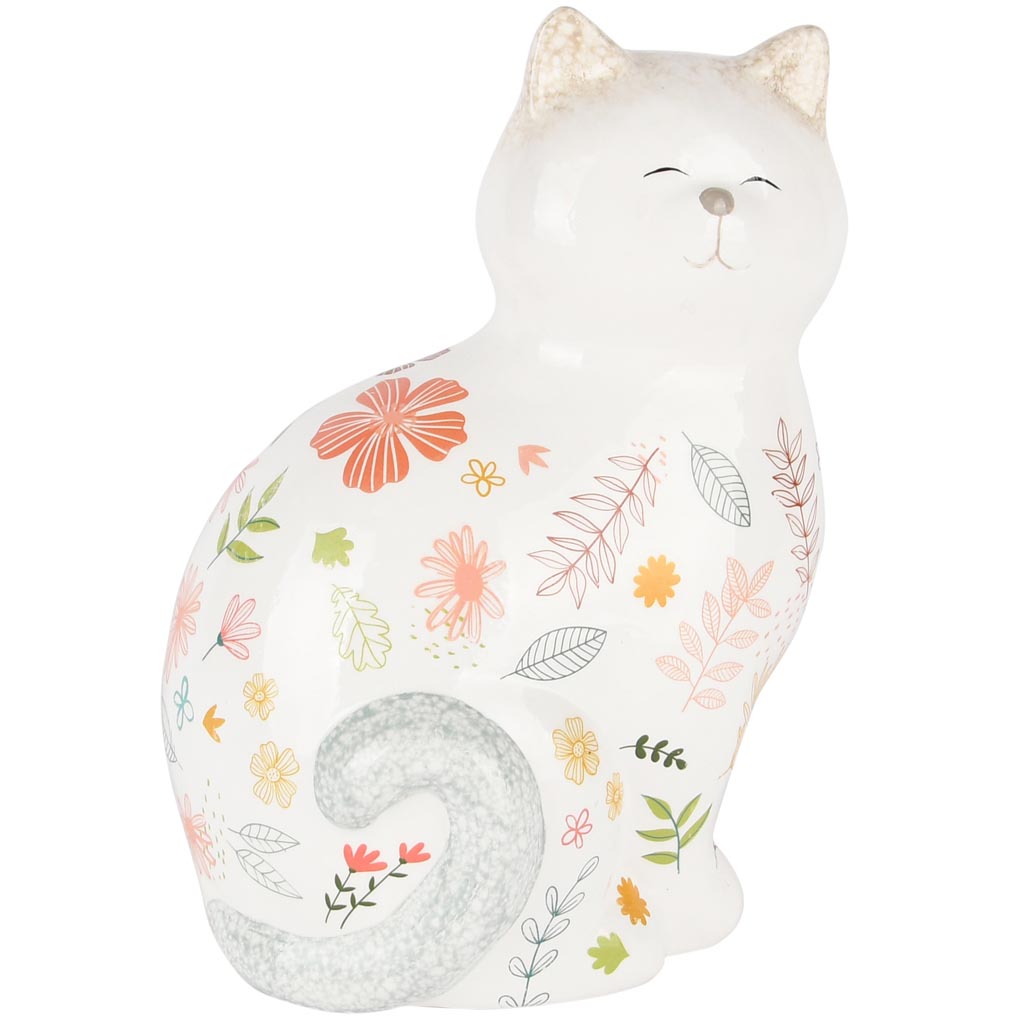 Dekoratief | Poes 'Flower Power', keramiek, 15x12x21cm | A250972