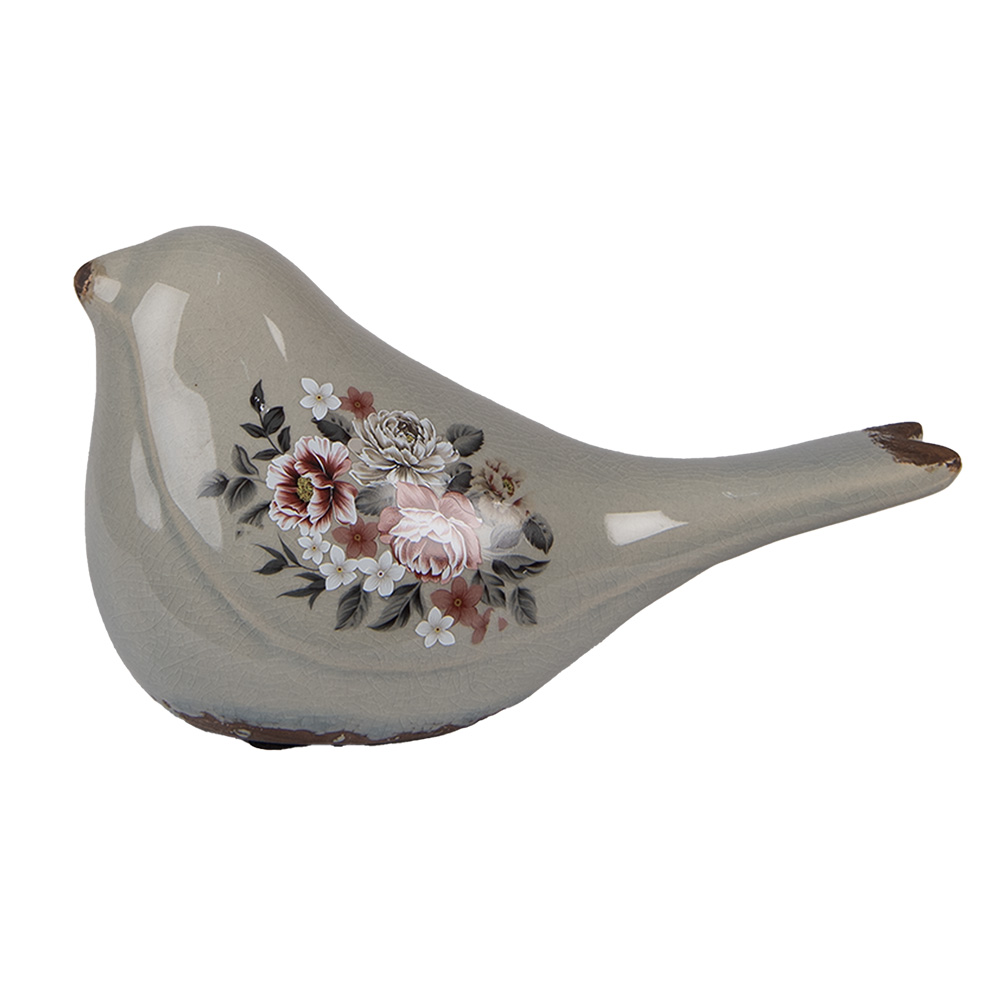 Clayre & Eef   | Decoratie beeld Vogel Grijs Roze 21x9x11 cm | 6CE1969M