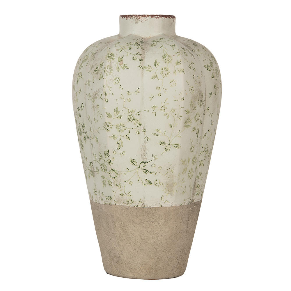 Clayre & Eef   | Vaas Beige Groen ø 24x38 cm | 6CE1936L