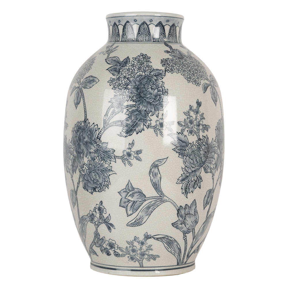 Clayre & Eef   | Vaas Wit Blauw ø 22x36 cm | 6CE2075