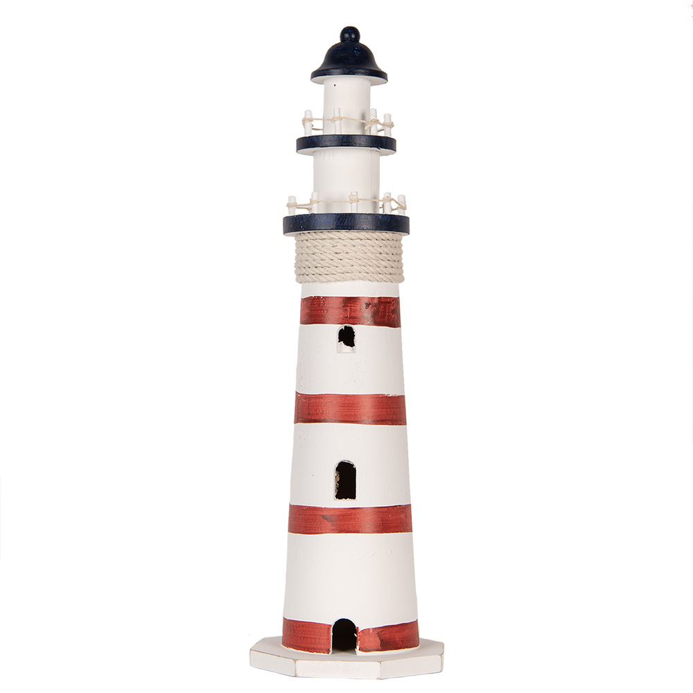 Clayre & Eef   | Decoratie Vuurtoren Wit Rood &oslash; 15x48 cm | 6H2411