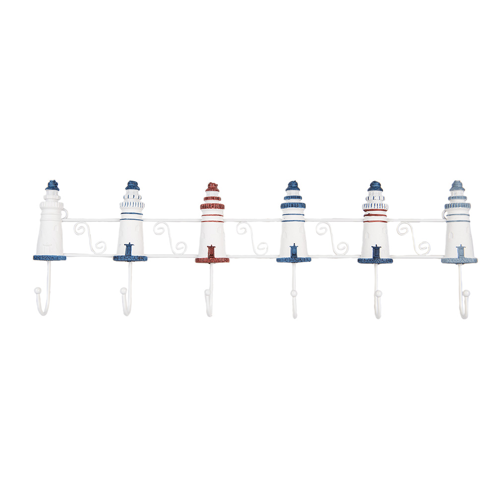 Clayre & Eef   | Wandkapstok 6 haken Wit Blauw 54x4x17 cm | 6H2414