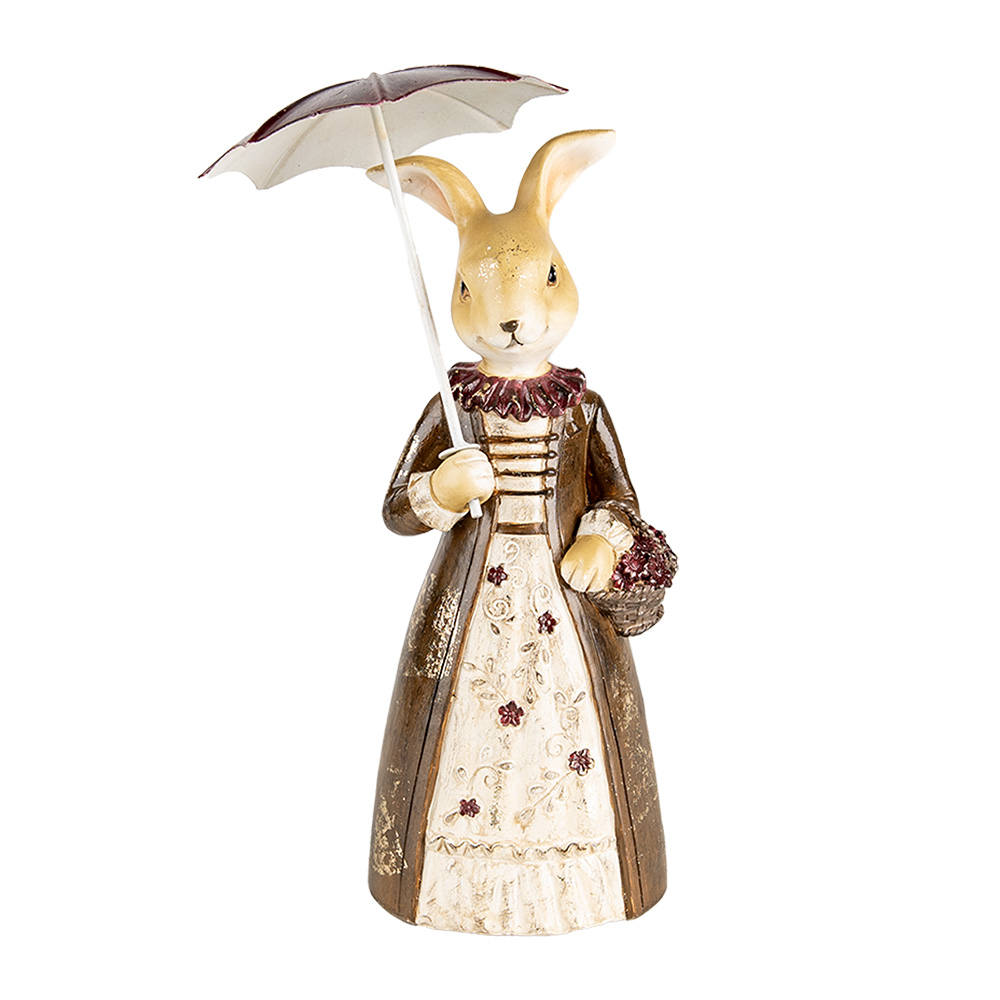 Clayre & Eef   | Decoratie beeld Konijn Bruin Beige 12x9x21 cm | 6PR4414