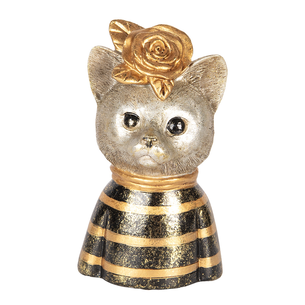 Clayre & Eef   | Decoratie Beeld Kat Goudkleurig Bruin 11x9x18 cm | 6PR5074
