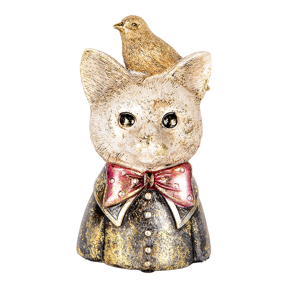 Clayre & Eef   | Decoratie Beeld Kat Wit Zwart 11x9x18 cm | 6PR5079