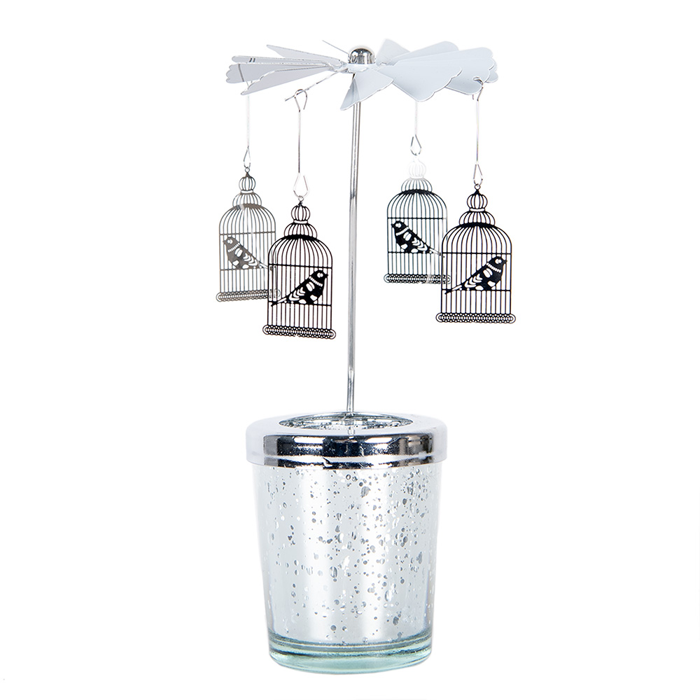 Clayre & Eef   | Theelichtcarrousel Zilverkleurig &oslash; 8x17 cm | 66082