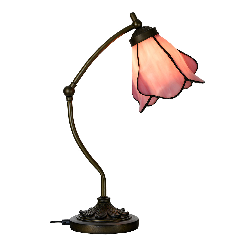 Clayre & Eef   | Tiffany Tafellamp Roze Bruin 26x19x50 cm E14/max 1x25W | 5LL-6369