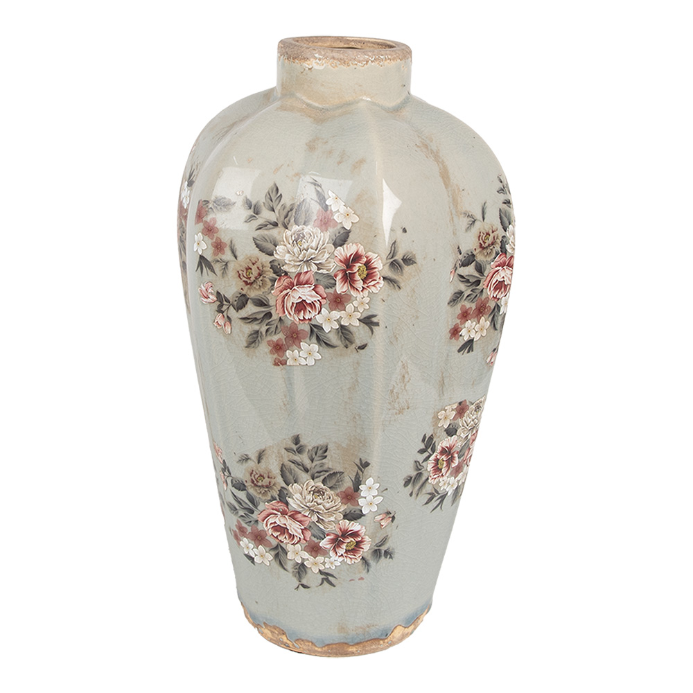 Clayre & Eef   | Vaas Grijs Roze ø 24x40 cm | 6CE1970L