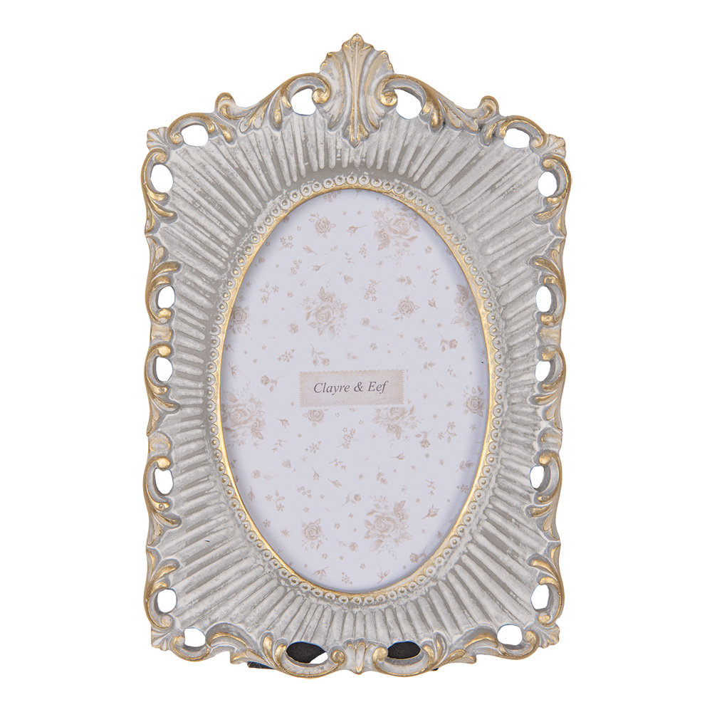 Clayre & Eef   | Fotolijst Grijs Goudkleurig 15x2x23 cm / 10x15 cm | 2F1221