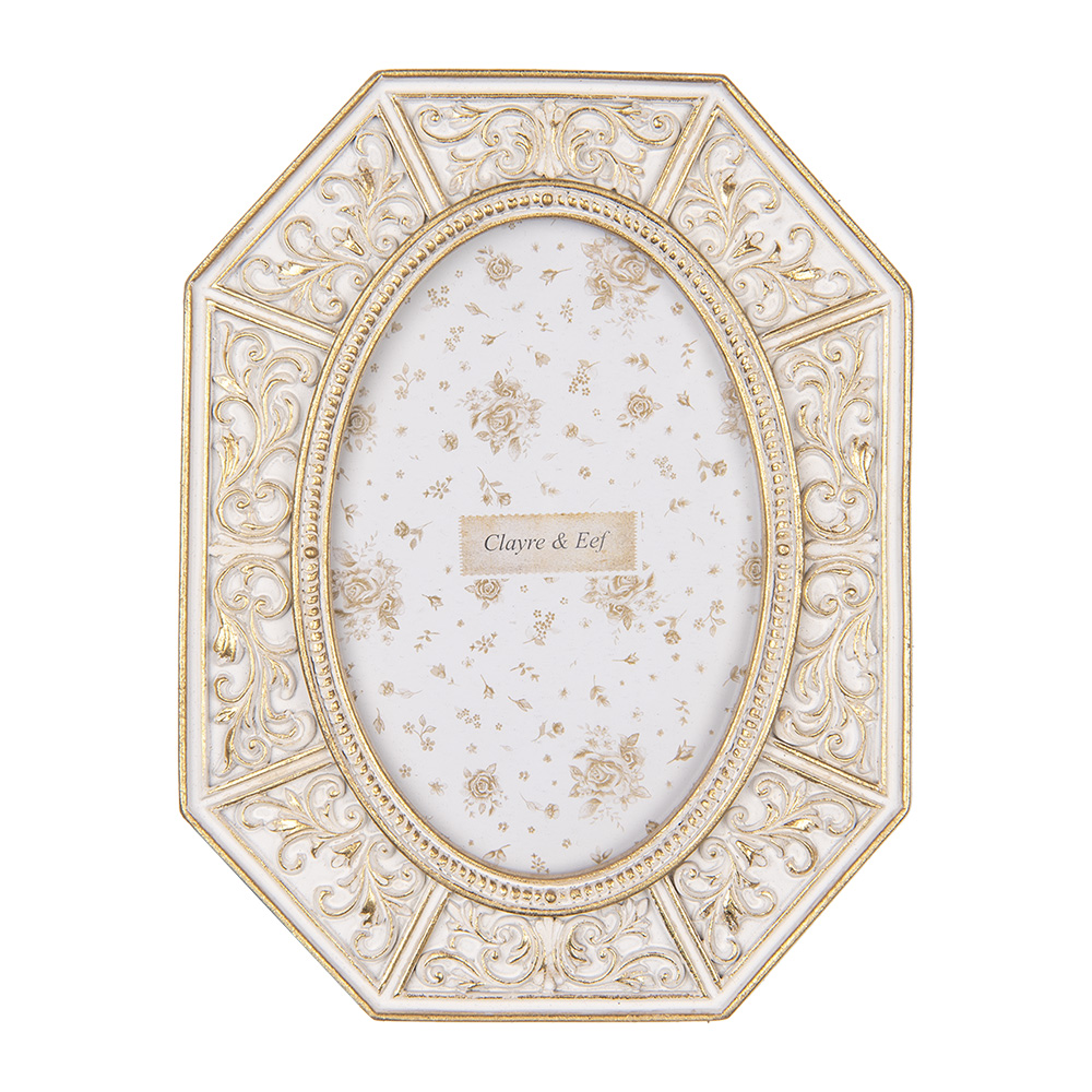 Clayre & Eef   | Fotolijst Wit Goudkleurig 16x2x20 cm / 10x15 cm | 2F1256