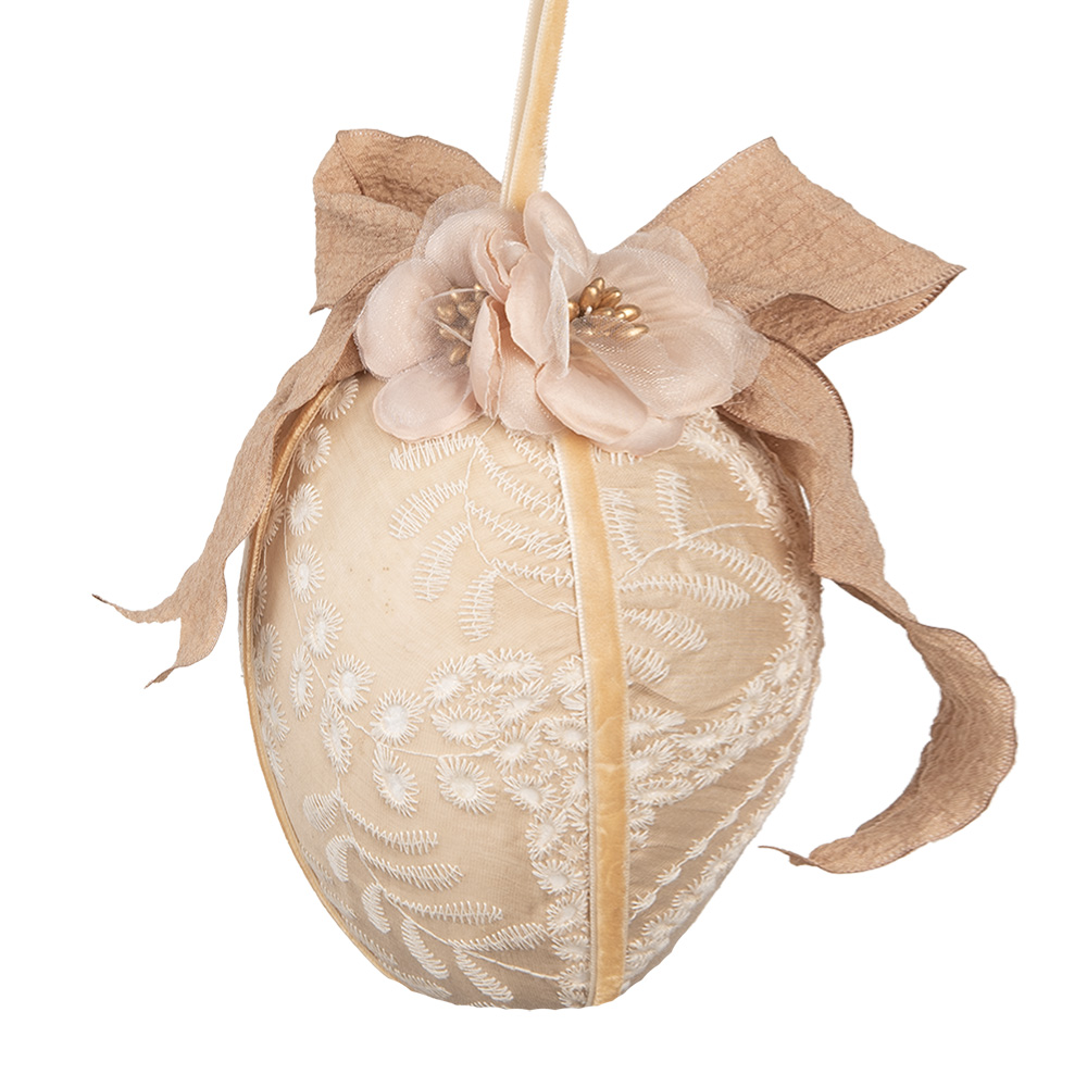 Clayre & Eef   | Decoratie Hanger Ei Beige Wit ø 11x17 cm | 65952