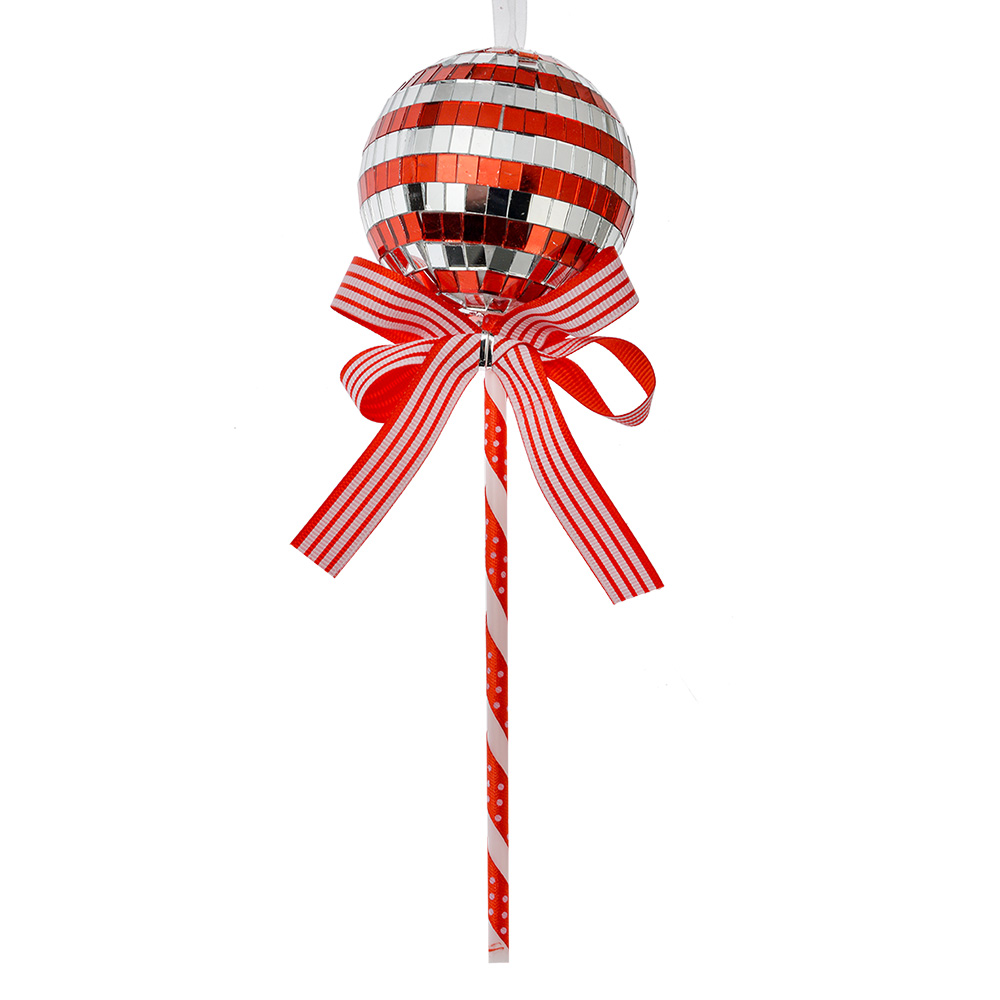 Clayre & Eef   | Kerstdecoratie Hanger Lolly Rood Zilverkleurig ø 9x25 cm | 66115R