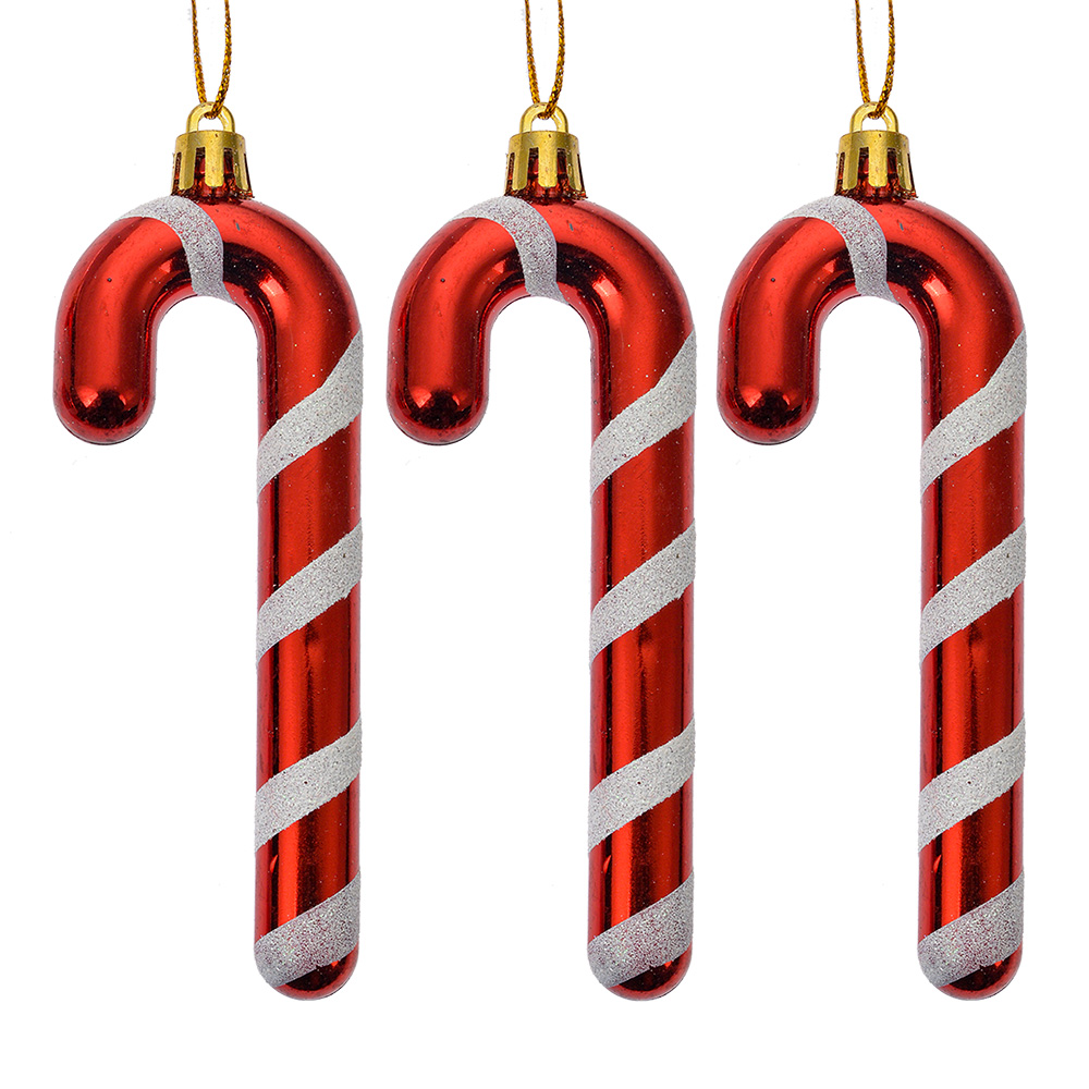Clayre & Eef   | Decoratie hanger Zuurstok (Set van 3) Rood Wit 4x1x13 cm | 66118