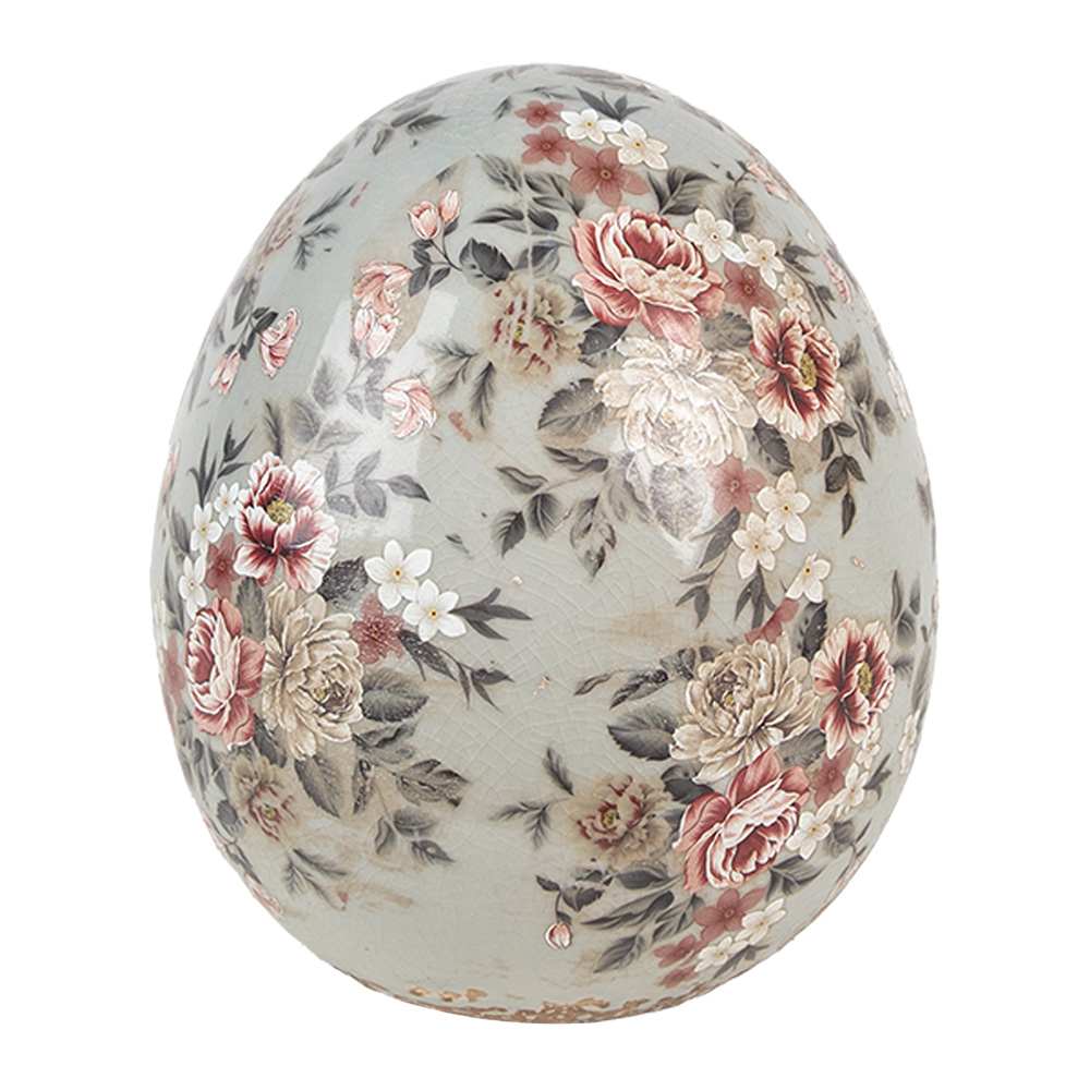 Clayre & Eef   | Decoratie Beeld Ei Grijs Roze ø 14x16 cm | 6CE1972L