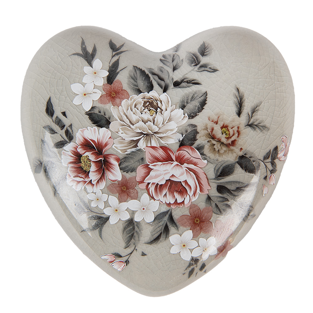 Clayre & Eef   | Decoratie Hart Grijs Roze 11x11x4 cm | 6CE1973