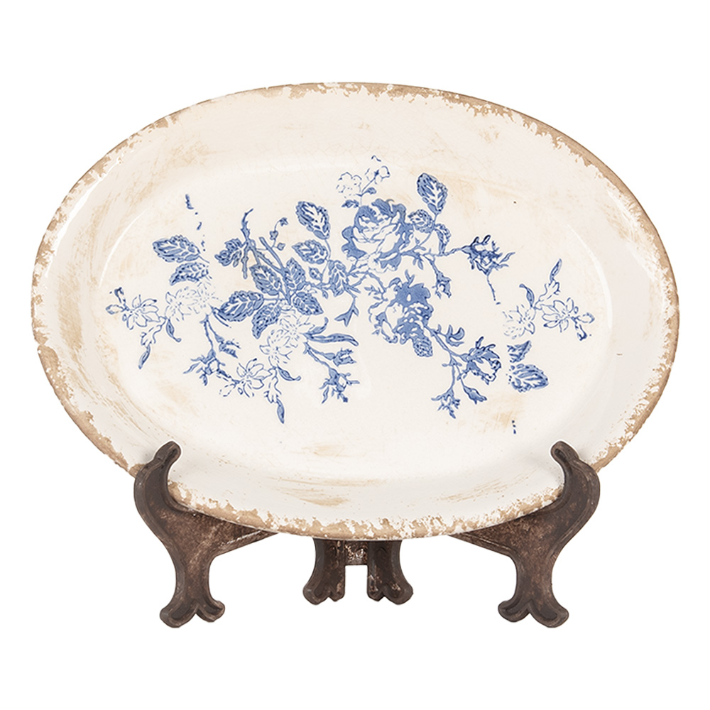 Clayre & Eef   | Decoratie Bord Beige Blauw 25x18x3 cm | 6CE2020