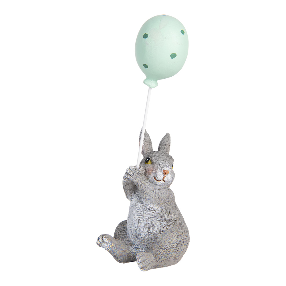 Clayre & Eef   | Decoratie Beeld Konijn met Ballon Grijs Blauw 7x6x18 cm | 6PR5475