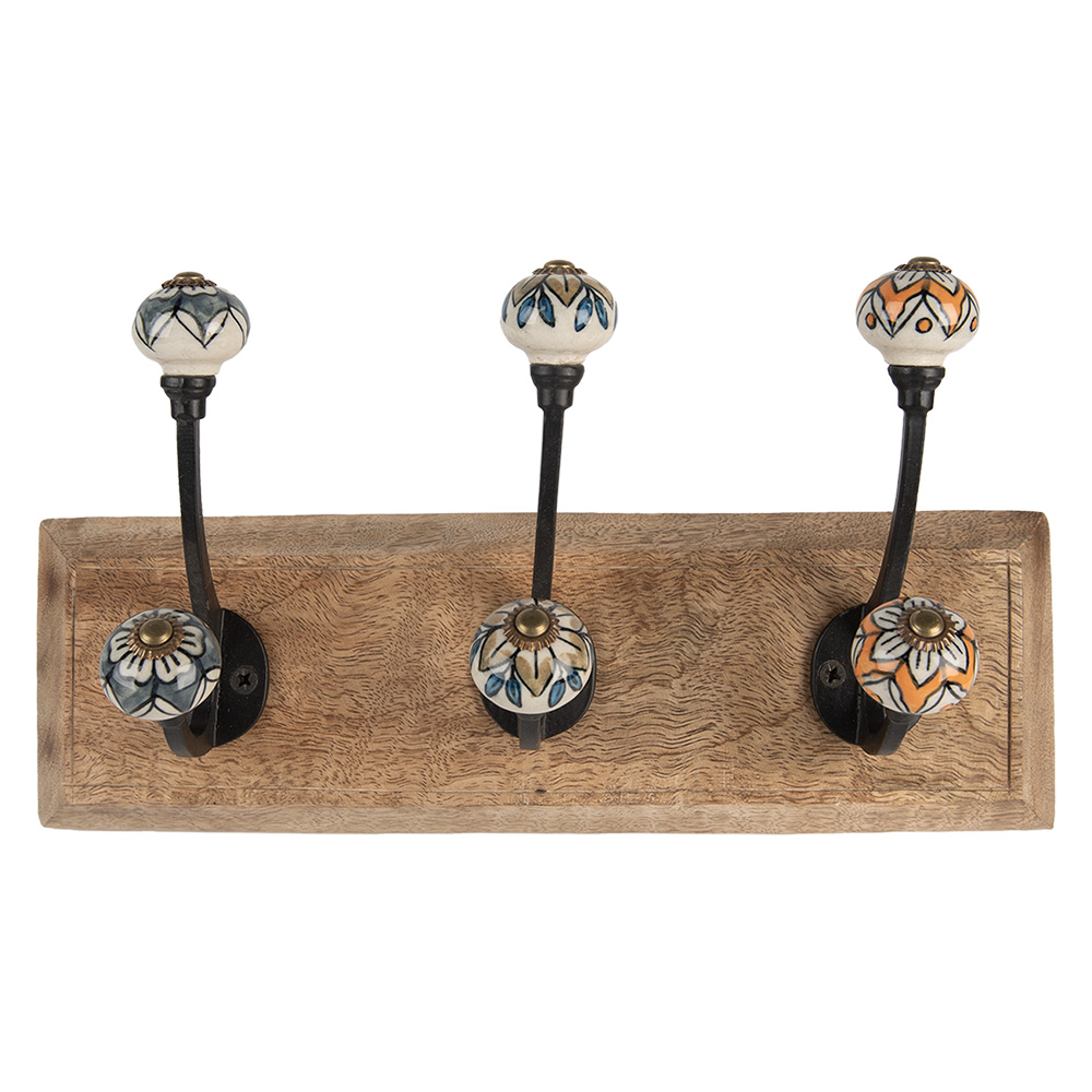 Clayre & Eef   | Wandkapstok 3 haken Bruin 31x10x16 cm | 6H2394