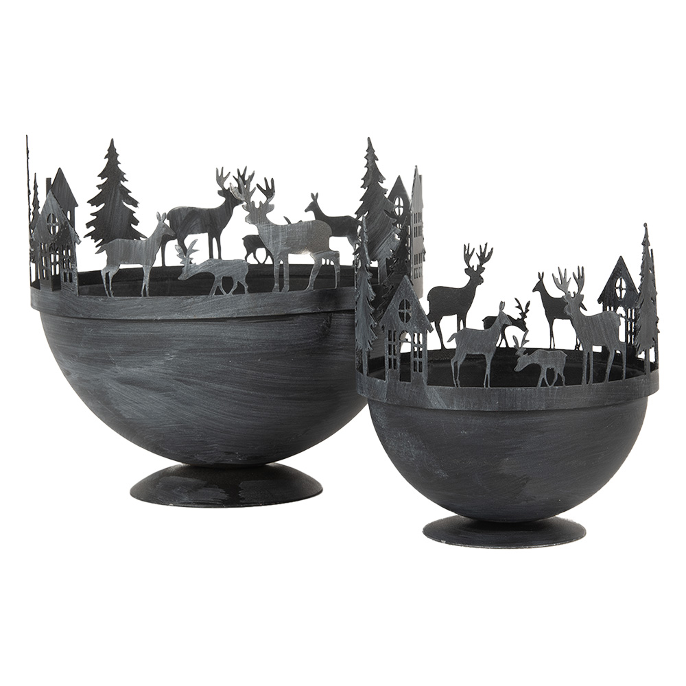 Clayre & Eef   | Decoratie schaal (set van 2) Grijs ø 19x17 / ø 13x14 cm | 6Y5787