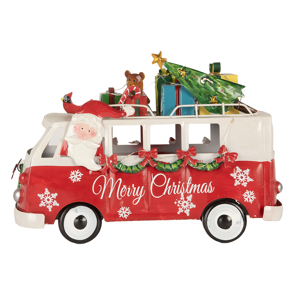 Clayre & Eef   | Decoratie Bus met LED Rood Wit 31x15x21 cm / 2xAA | 6Y5855