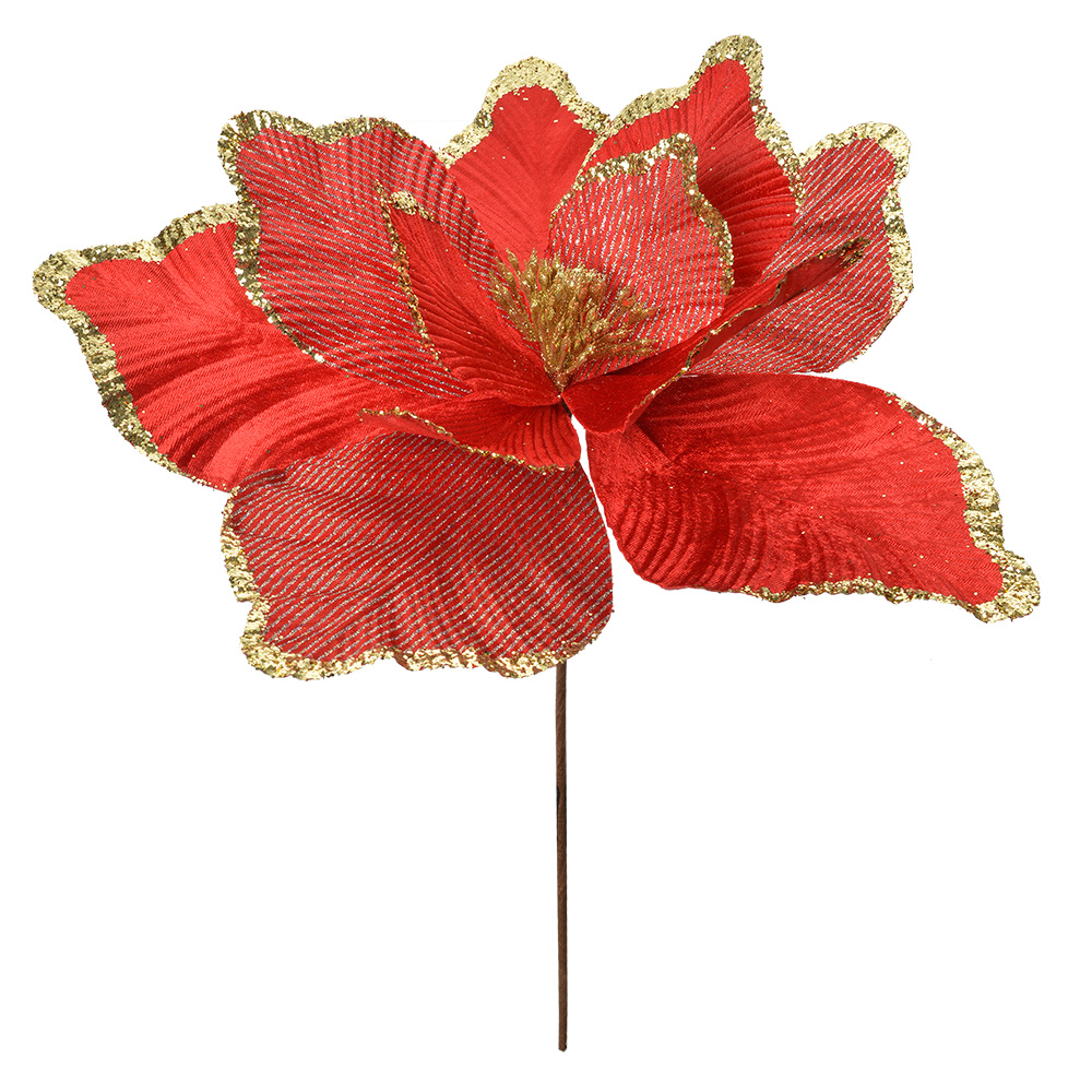 Clayre & Eef   | Kerstdecoratie Bloem Rood Goudkleurig ø 44x46 cm | 66122