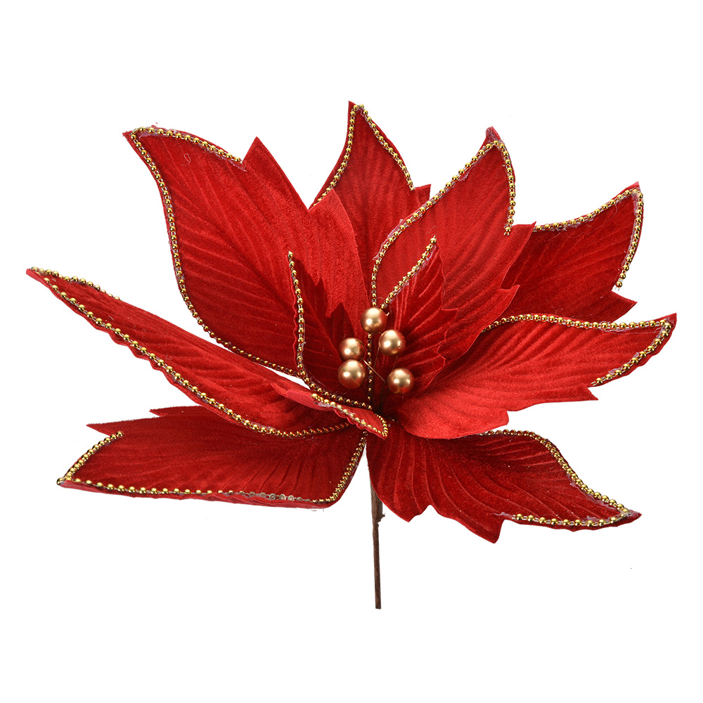 Clayre & Eef   | Kerstdecoratie Bloem Rood Goudkleurig ø 43x28 cm | 66124