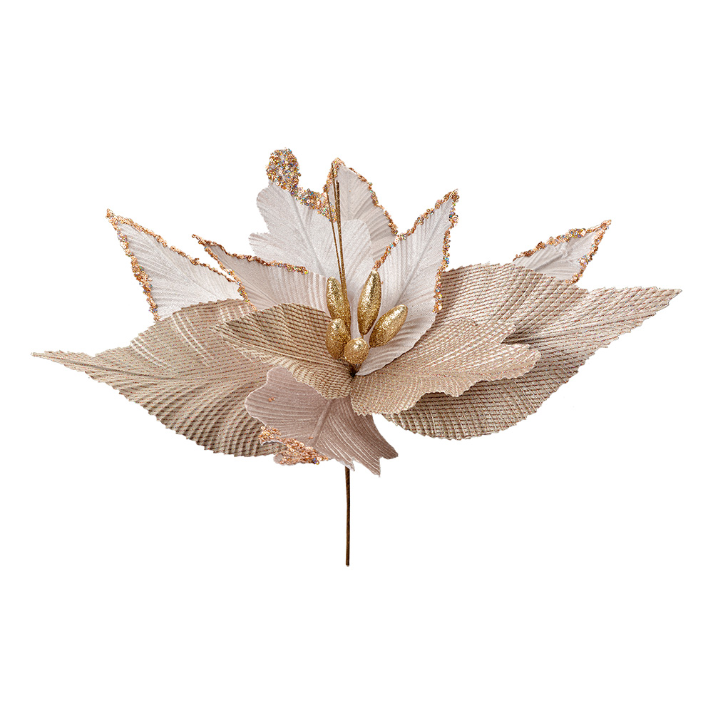 Clayre & Eef   | Kerstdecoratie Bloem Beige Goudkleurig ø 50x62 cm | 66127