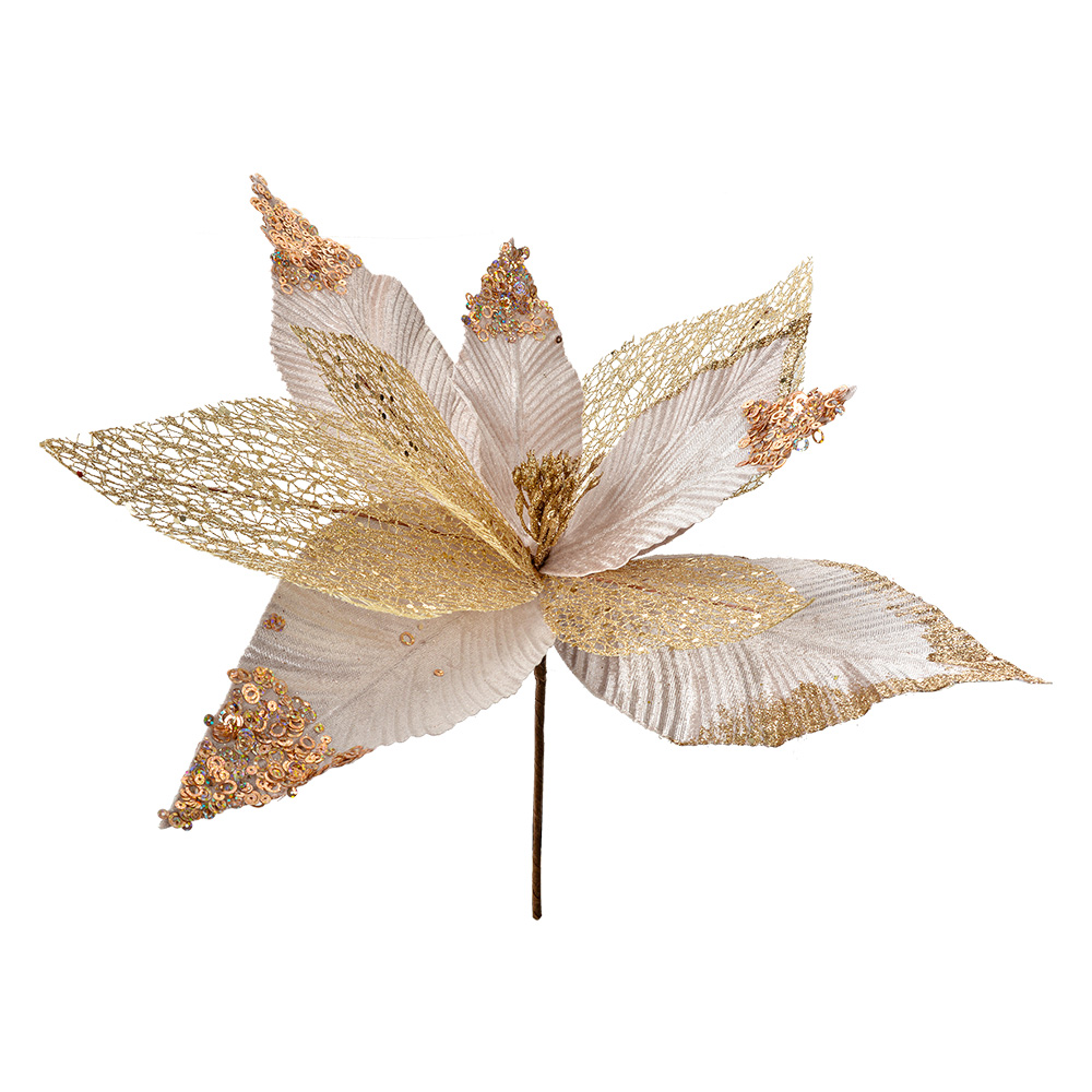 Clayre & Eef   | Kerstdecoratie Bloem Goudkleurig ø 44x37 cm | 66133