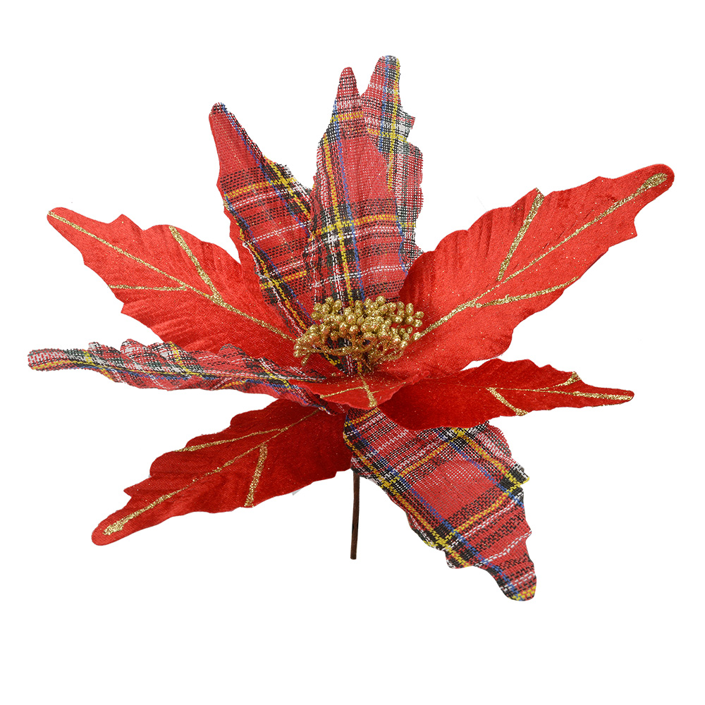 Clayre & Eef   | Kerstdecoratie Bloem Rood Goudkleurig ø 39x24 cm | 66134