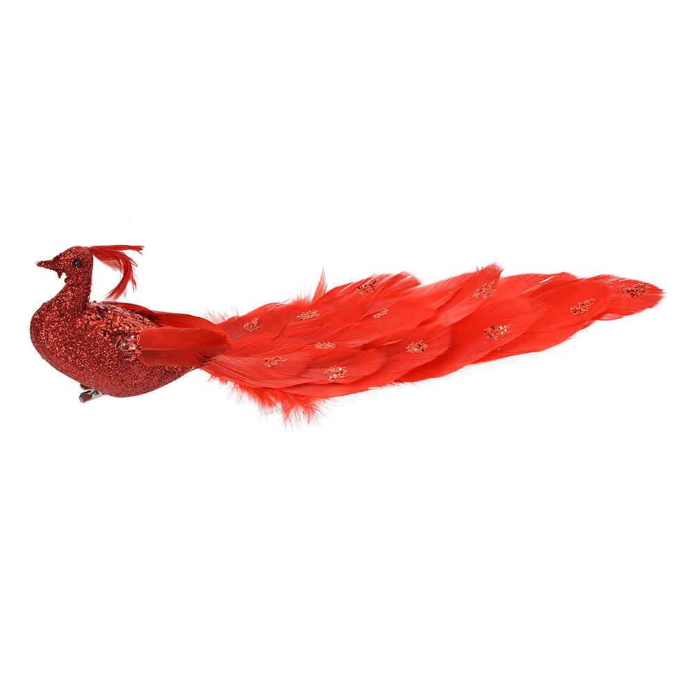 Clayre & Eef   | Kerstdecoratie Vogel Rood 30x9x9 cm | 66136