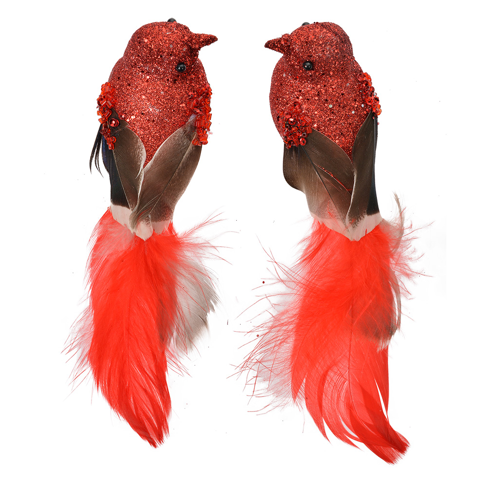 Clayre & Eef   | Decoratie Vogel (Set van 2) Rood Bruin 16x5x5 cm | 66138