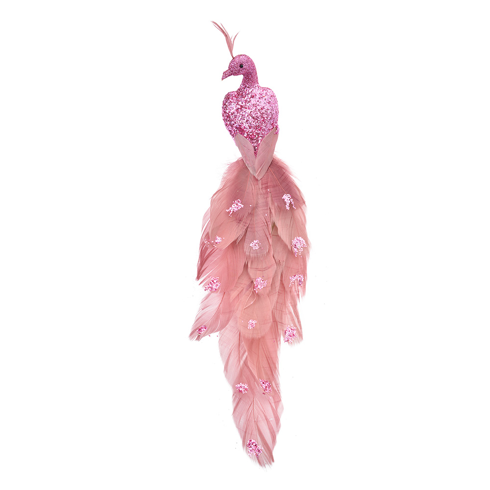 Clayre & Eef   | Kerstdecoratie Vogel Roze 30x7x10 cm | 66139