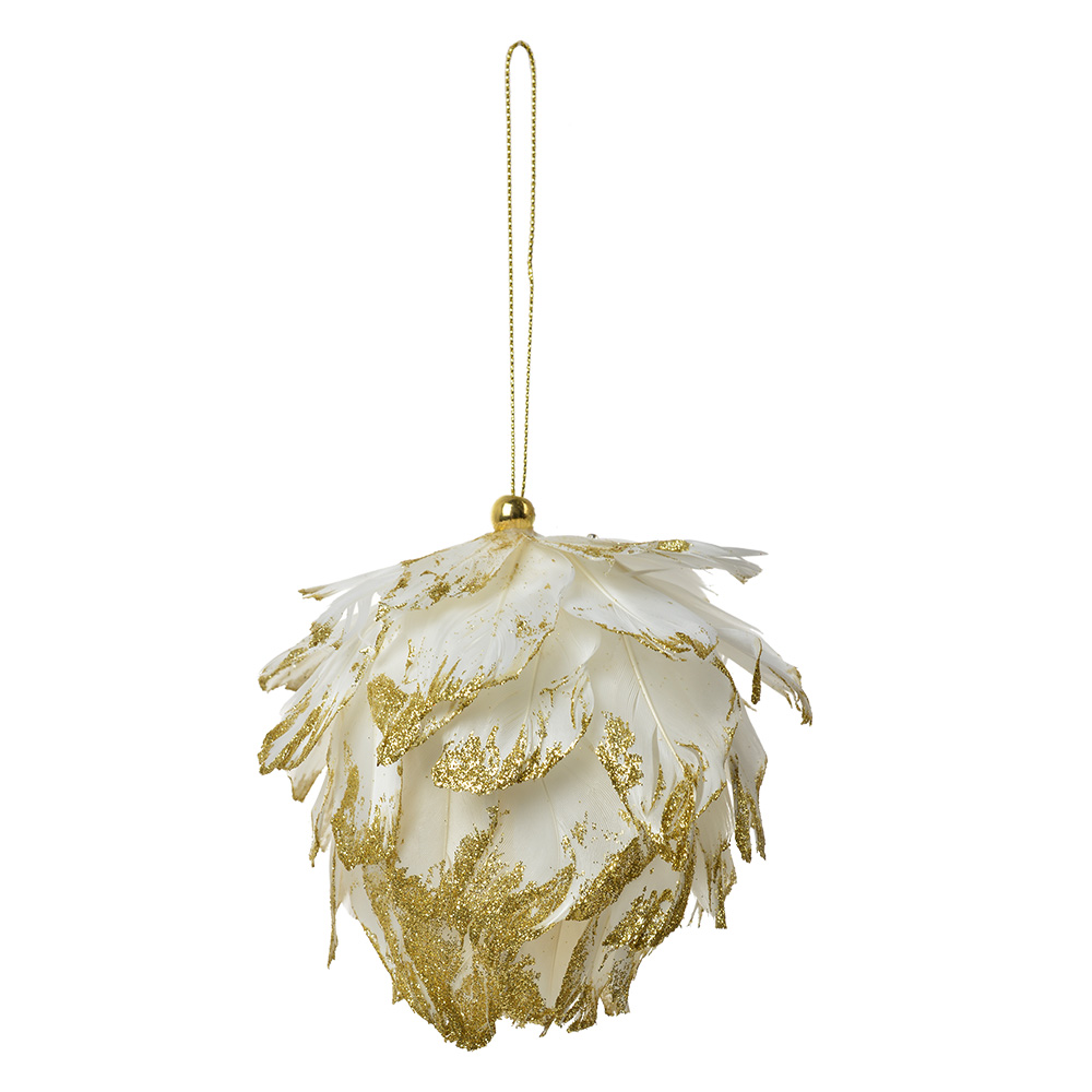 Clayre & Eef   | Decoratie hanger Bloem Wit Goudkleurig 10x10x10 cm | 66147