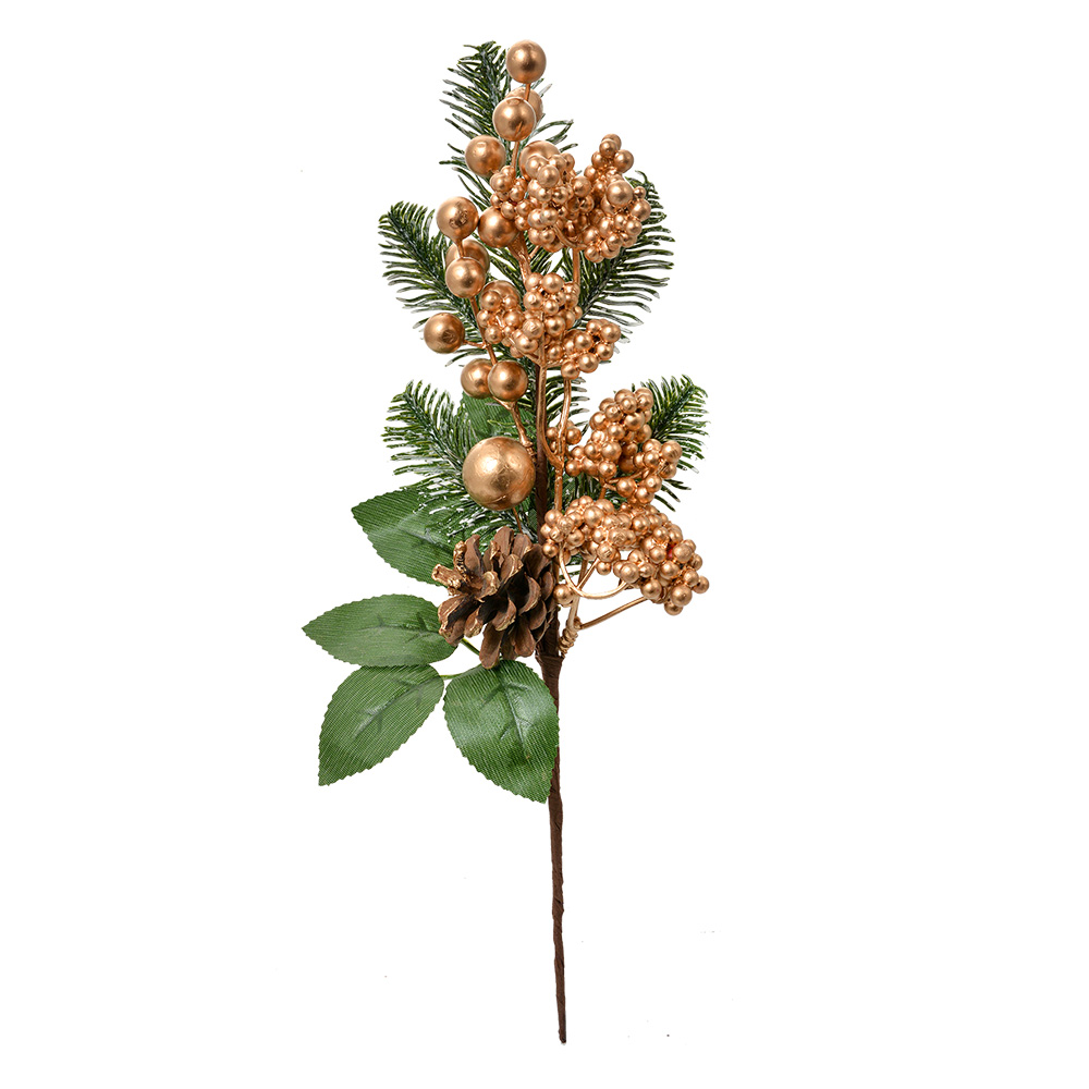 Clayre & Eef   | Kerstdecoratie Tak Goudkleurig Groen 10x5x33 cm | 66150