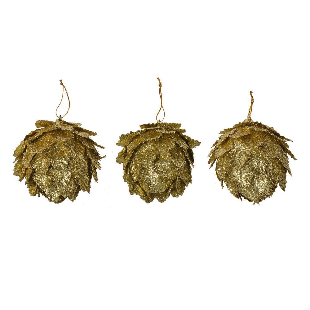 Clayre & Eef   | Kerstdecoratie Bloem (set 3) Goudkleurig ø 8x8 cm | 66172GO