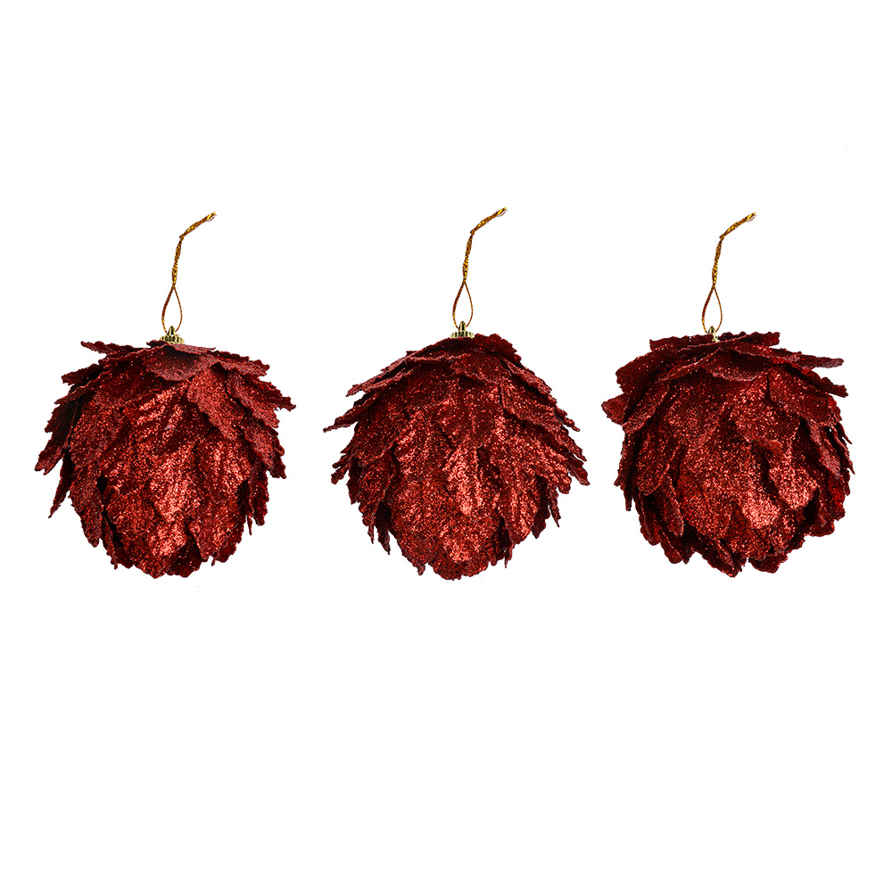 Clayre & Eef   | Kerstdecoratie Bloem (set 3) Rood ø 8x8 cm | 66172R