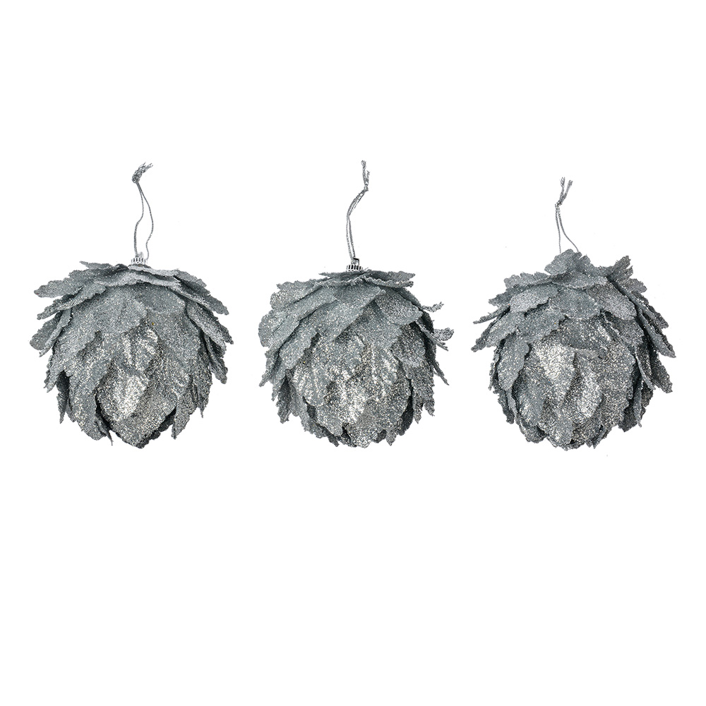 Clayre & Eef   | Kerstdecoratie Bloem (set 3) Zilverkleurig ø 8x8 cm | 66172ZI
