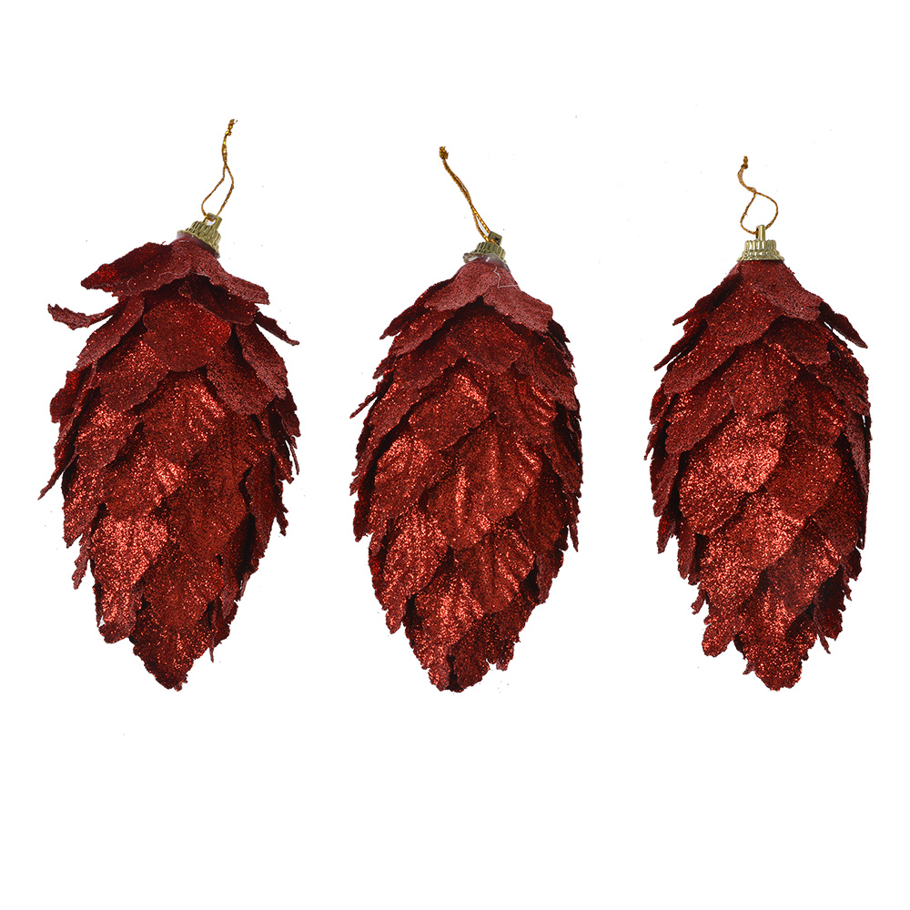 Clayre & Eef   | Kerstdecoratie Bloem (set 3) Rood ø 7x13 cm | 66173R