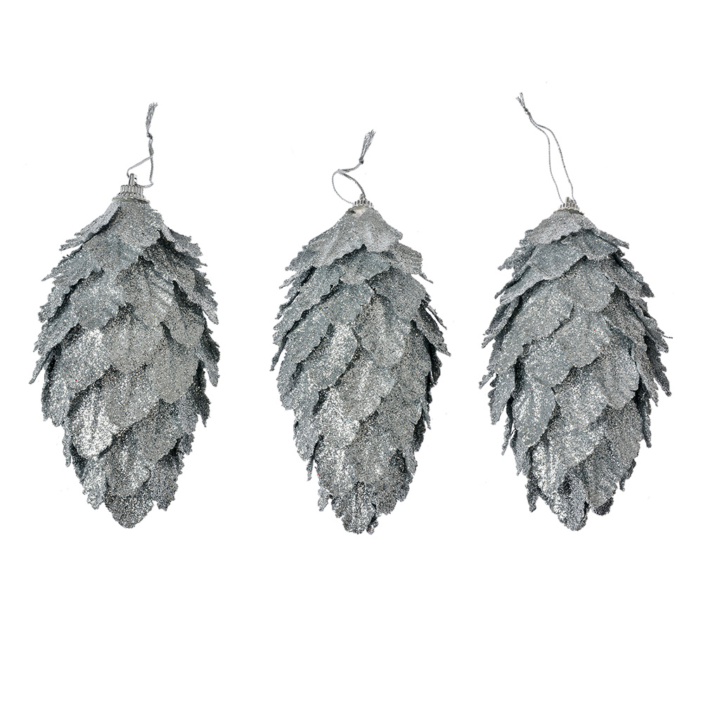 Clayre & Eef   | Kerstdecoratie Bloem (set 3) Zilverkleurig ø 7x13 cm | 66173ZI