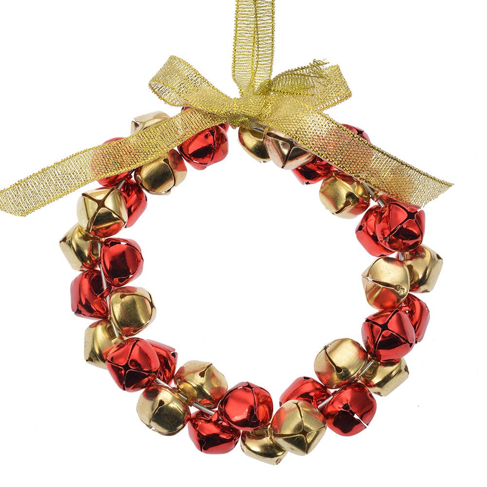 Clayre & Eef   | Decoratie hanger Krans Rood Goudkleurig ø 11x2 cm | 66201