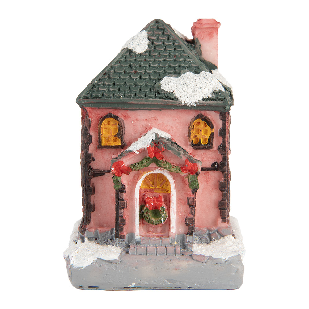 Clayre & Eef   | Decoratie Huisje met LED Roze Grijs 4x5x6 cm | 6PR5734